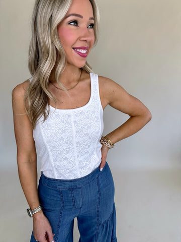 See To Believe Lace Detail Tank - White