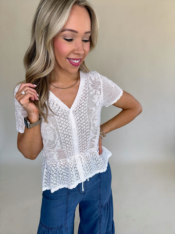 All The Right Places Pointelle Knit Top - Ecru