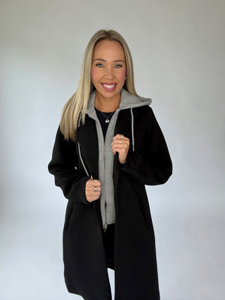 Warm Regards Scuba Coat w/ Hood - Black/Grey
