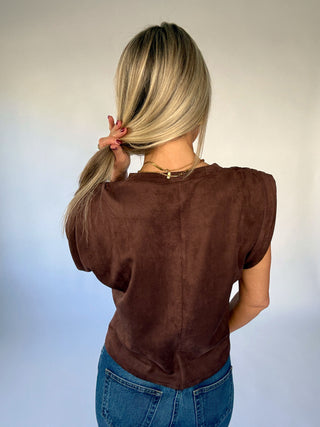 Part of The Plan Faux Suede Top - Brown