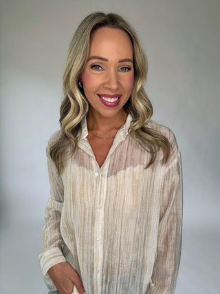 Make It Known Button Up Top - Sand Shimmer