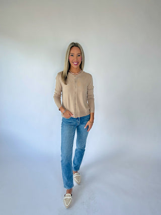 Cross Your Mind Crewneck Cardigan - Tan