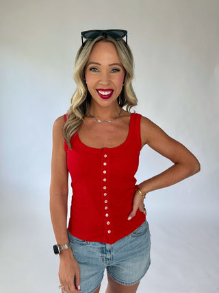 Just By Chance Button Down Tank - Red