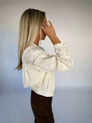 Light And Airy Shirred Sleeve Jacket - Cream