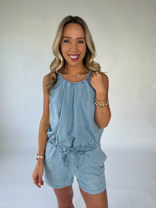 Just Add Sun Denim Tank - Stone Wash Blue