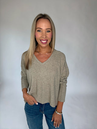 Let It Be Easy V-Neck Top - Taupe