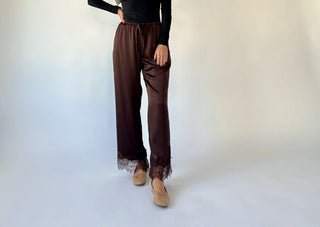 Champagne Plans Satin & Lace Pants - Brown