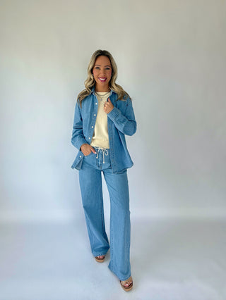 Madison Striped Mid Rise Wide Leg Jeans