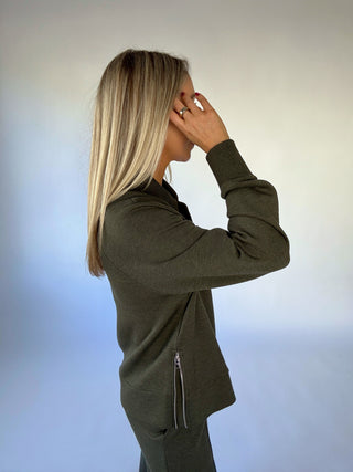 VARLEY Macie Zip Hem Sweat - Olive Marl