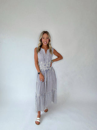 Coastal Charm Stripe Dress - Navy & White