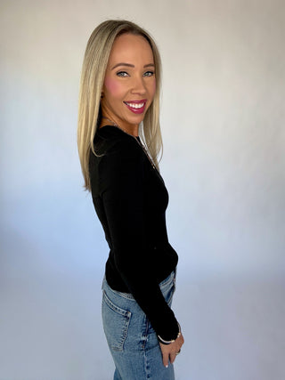 Simply Stated Long Sleeve Top - Black
