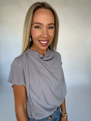 Gathered In Grace Top - Dusty Blue