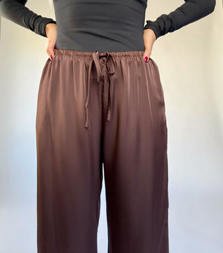 Champagne Plans Satin & Lace Pants - Brown