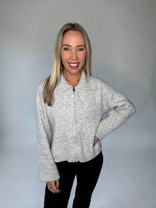 Above All Else Zip Up Sweater - Heather Grey