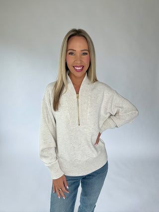 VARLEY Sally Half Zip Sweat - Ivory Marl