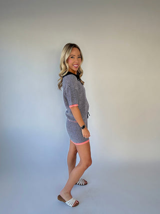 Hot Take Knit Shorts - Navy & Peach