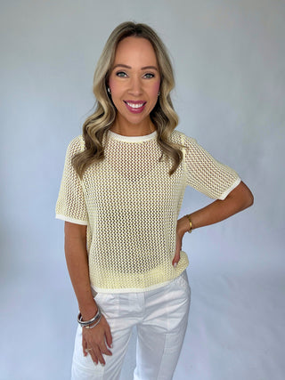 SANCTUARY Lemon Drop Open Knit Sweater Tee