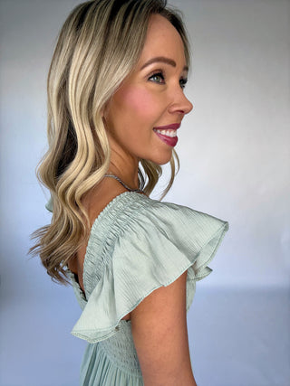 Warm Breeze Ruffle Sleeve Midi Dress - Mint
