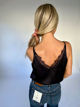 Love Story Lace Trim Reversible Top - Navy
