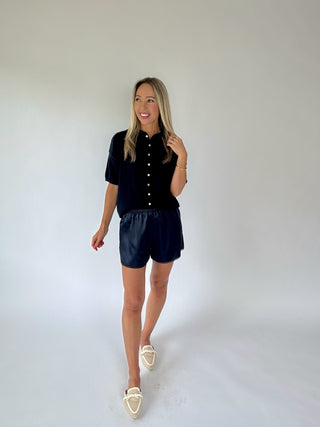 Simple And Sweet Short Sleeve Cardigan - Navy Blue