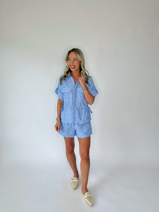 Timelessly True Cinched Waist Top - Chambray