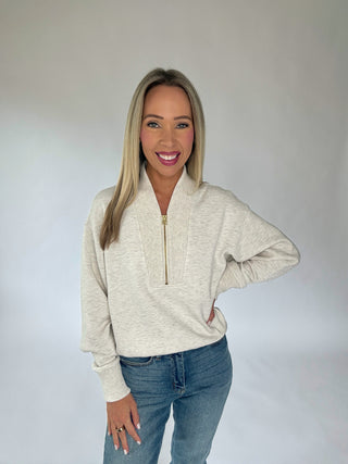 VARLEY Sally Half Zip Sweat - Ivory Marl