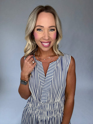 Coastal Charm Stripe Dress - Navy & White