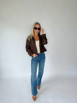 Let's Be Honest Suede Jacket - Dark Brown