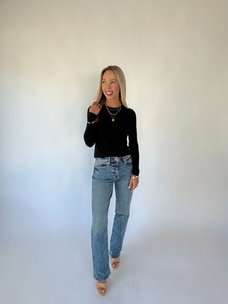 Simply Stated Long Sleeve Top - Black