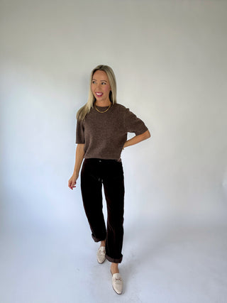 Tell Me A Story Short Sleeve Sweater - Brown