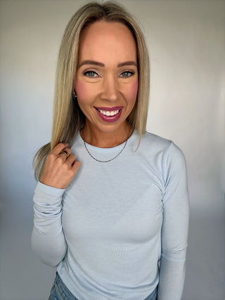 Simply Stated Long Sleeve Top - Ice Blue