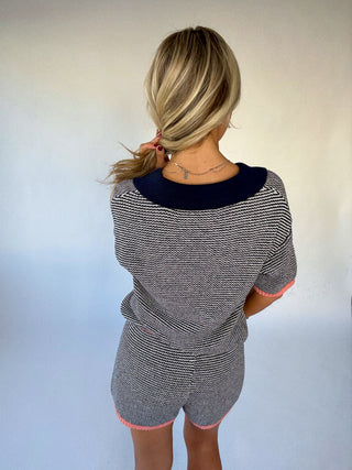 Hot Take Knit Top - Navy & Peach