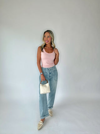 Lets Go Girls Bamboo Handle Handbag - Cream
