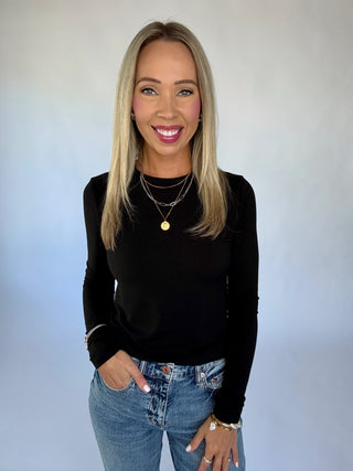 Simply Stated Long Sleeve Top - Black