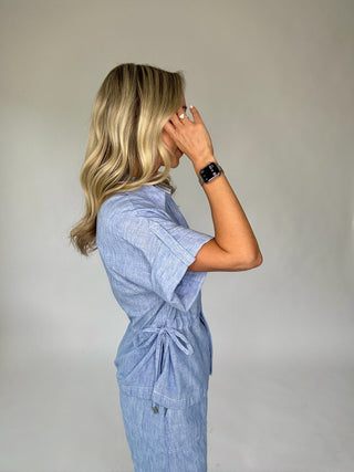 Timelessly True Cinched Waist Top - Chambray