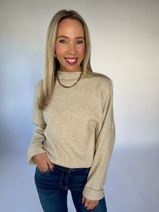 In Her Fall Era Mock Neck Sweater - Beige