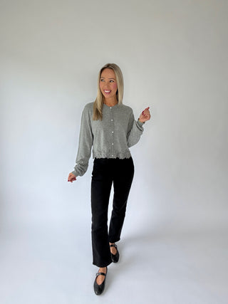 Flirty Frills Cardigan - Grey