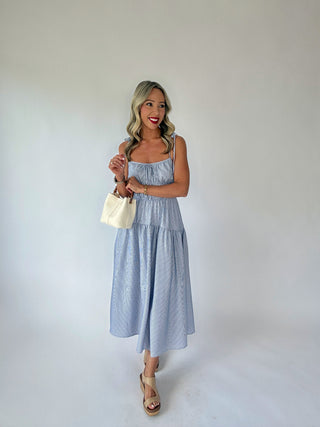 Effortless Americana Striped Midi Dress - Blue