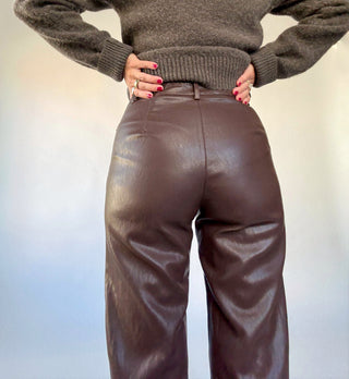 Adler Faux Leather Pants - Brown