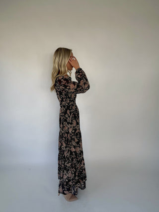 Moonlit Bloom Maxi Dress - Black