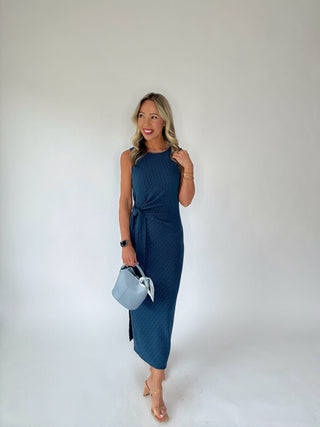 All The Right Places Textured Midi Dress - Midnight