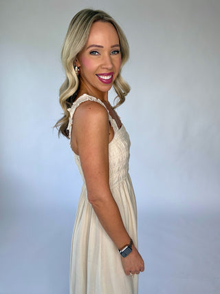 Take Me Away Smocked Midi Dress - Natural