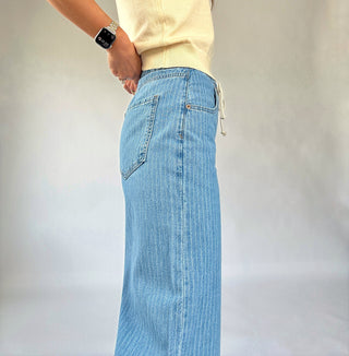 Madison Striped Mid Rise Wide Leg Jeans