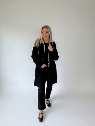 Warm Regards Scuba Coat w/ Hood - Black/Grey