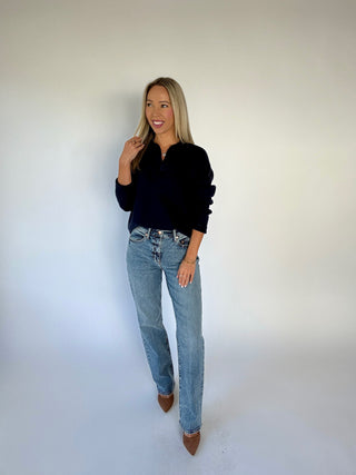 Easy Does It Collared Sweater - Navy