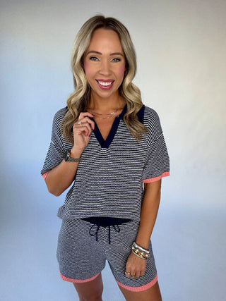 Hot Take Knit Top - Navy & Peach