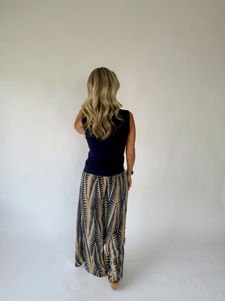 Golden Palms Faux Wrap Pant - Navy/Gold