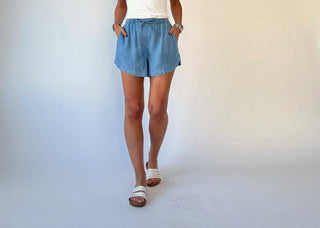 Softly Structured Tencel Shorts - Chambray Blue