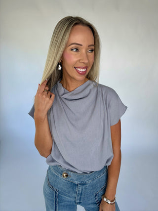 Gathered In Grace Top - Dusty Blue