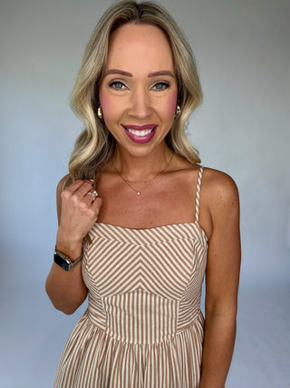 Leading Lady Striped Midi Dress - Taupe